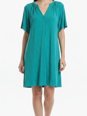 J.Jill Teal V-Neck Shift Dress wearever collection. Comfortable and cute.